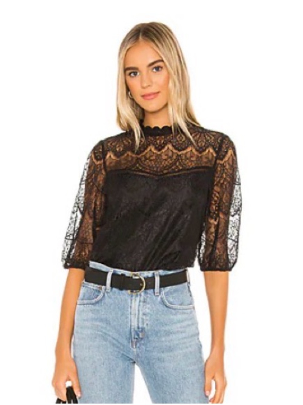 Revolve BB Dakota Black Lace Dress Top with Scalloped Trim